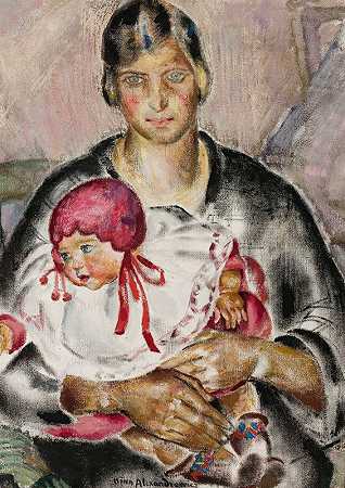 带孩子的母亲`Mother With A Child (1924) by Nina Aleksandrowicz