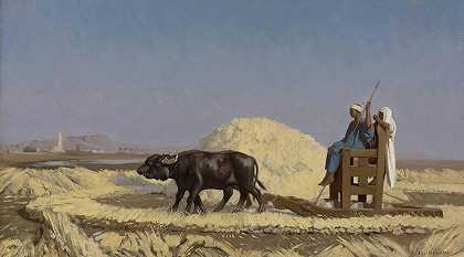 埃及谷物切割机`Egyptian Grain~Cutters by Jean-Léon Gérôme
