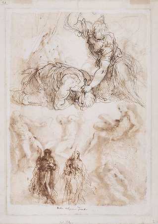对杰尔、西西拉和其他人物的研究`Studies of Jael and Sisera and Other Figures (circa 1590~1600) by Jacopo Palma Il Vecchio