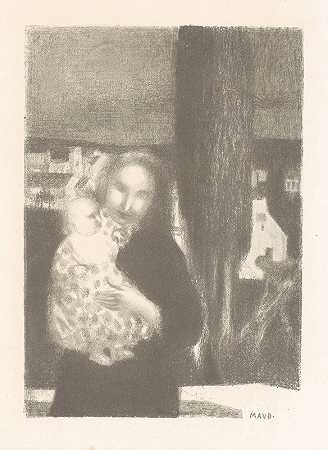 母亲带着孩子在柏树旁`Moeder met baby bij een cipres (1898) by Maurice Denis