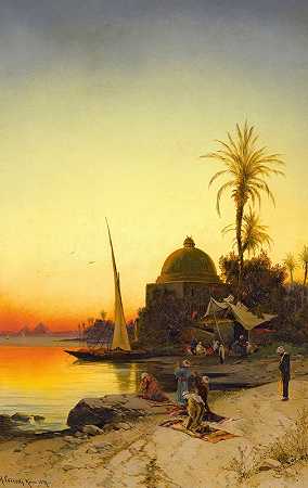 尼罗河两岸`On The Banks Of The Nile (1879) by Hermann David Salomon Corrodi