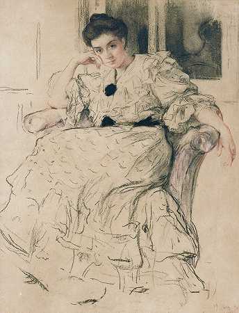 艺术家妻子的肖像`Portrait Of The Artist’S Wife (1906) by Ossip Emmanuilovich Braz