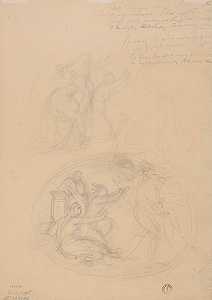 这幅画的国王肖像素描芭芭拉·拉齐维之死（裸体）`
Sketch of the king figure for the painting ;Death of Barbara Radziwiłł (nude) (1860)  by Józef Simmler