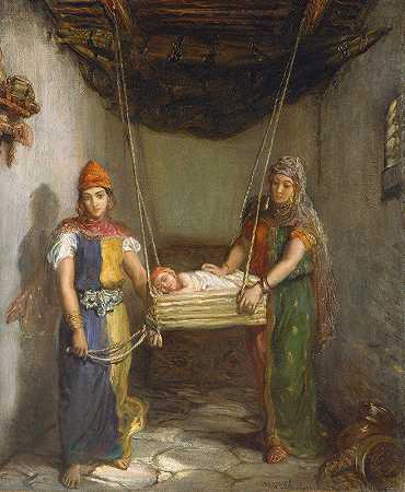 君士坦丁犹太区的场景`Scene in the Jewish Quarter of Constantine (1851) by Théodore Chassériau
