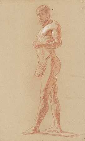 裸体站立男性的研究`Study of a standing male nude by Jozef Hanula