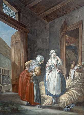 被她母亲激怒的农民`La Paysanne querellée par sa mère (18th century) by Pierre-Antoine Baudouin