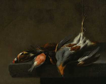 死鸟的静物`Still Life of Dead Birds (c. 1660) by Jan Vonck