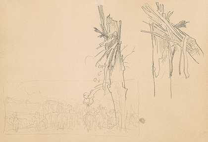 两棵破碎的树学习道路（维索）`Two Shattered Trees; and Study for ;The Road (verso) (1918) by John Singer Sargent