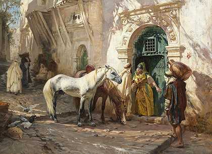 在摩洛哥拍摄的场景`Scène prise au Maroc (1885) by Frederick Arthur Bridgman