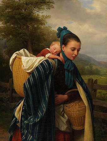 哈兹：一个有孩子的女人`Harzerin mit Kind (1845) by Friedrich Eduard Meyerheim