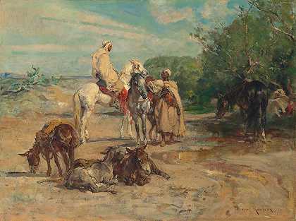 骑马的阿拉伯人`Arabs on horseback (1921) by Henri Émilien Rousseau