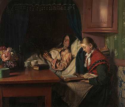 祖母卧病在床`By Grandmothers sickbed (1879) by Michael Ancher