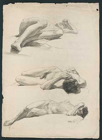 男性裸体研究`Study of the male nude by Jozef Hanula