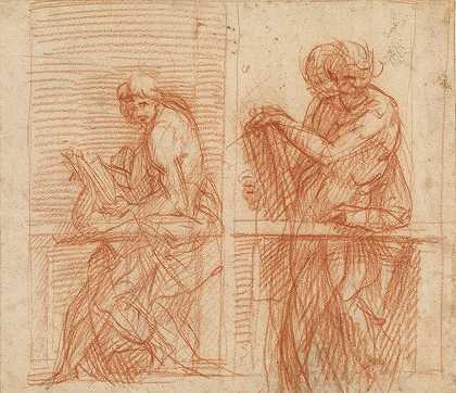 栏杆后面人物的研究`Study of Figures Behind a Balustrade (1522) by Andrea del Sarto