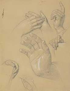 绘画用手的研究圣母玛利亚的完美受孕`
Studies of hands for the painting ;The Immaculate Conception of the Blessed Virgin Mary (1864)  by Józef Simmler