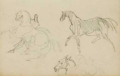 三马研究`Three horse studies (1812 ~ 1814) by Théodore Géricault