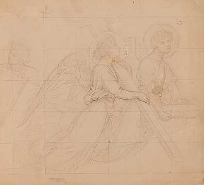 手持激情乐器的天使`Anges portant les instruments de la passion (19th century) by Jean-Achille Benouville