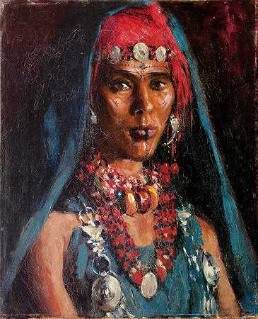 戴项链的年轻女子`Young Woman With Necklaces by Carlos Abascal