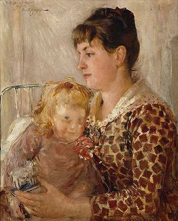 母亲和孩子。艺术家艾伦·奥斯特林德的妻子和女儿`Mother and Child. The Wife and Daughter of the Artist Allan Österlind (1886) by Ernst Josephson