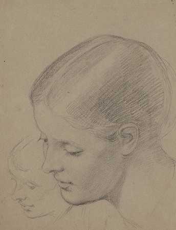 女性头部（直肠）的研究`Studies of a Female Head (recto) (c. 1850~1870) by Enoch Wood Perry Jr.
