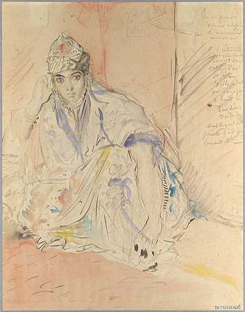 坐在地上的阿尔及尔犹太女子`Jewish Woman of Algiers Seated on the Ground (ca. 1846) by Théodore Chassériau