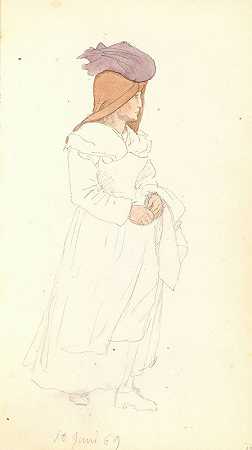 一名意大利女子，头上围着围巾，头上戴着一个包裹`Italiensk kvinde med et tørklæde om hovedet og en bylt på hovedet (1868 ~ 1869) by P. C. Skovgaard