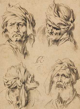 四种雄性头部的研究`Studies of Four Male Heads (1660–1668) by Antonio del Castillo Y Saavedra