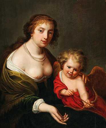 像维纳斯和丘比特一样的母亲和孩子`A Mother And Child As Venus And Cupid (1624) by Johannes Paulus Moreelse