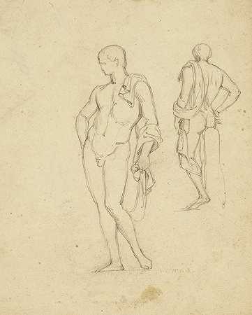 两个赤身裸体的男人站着`Deux hommes nus debout (19th century) by Jean-Achille Benouville