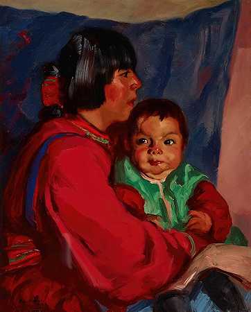 玛丽亚和宝贝`Maria and Baby (1917) by Robert Henri