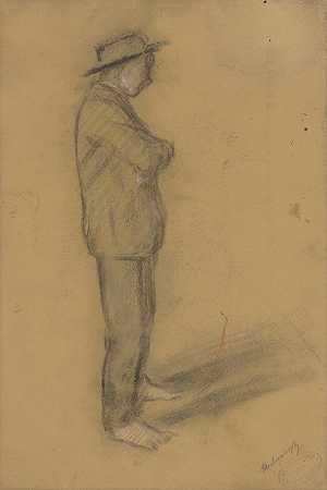 对戴帽子的站着的人的研究`Study of a Standing Man in a Hat by Ladislav Mednyánszky