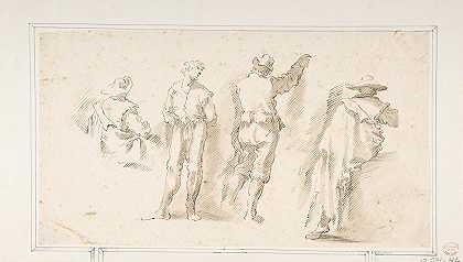图形研究两个站着，两个坐着`Figure Studies; Two Standing and Two Seated Men (1609~1675) by Domenico Gargiulo