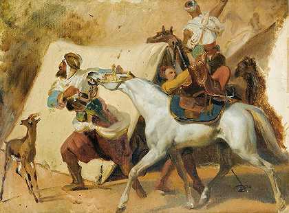 阿卜杜勒·卡德尔袭击研究斯玛拉`Study for the attack of Abd el Kader ;s Smalah by the Duke dAumale by the Duke d;Aumale by Horace Vernet