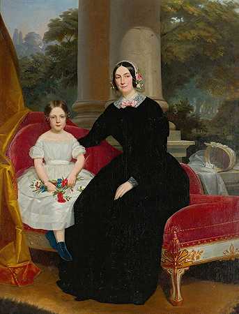 母亲和女儿的肖像`Portrait of a mother and her daughter by Circle of Federico de Madrazo y Kuntz