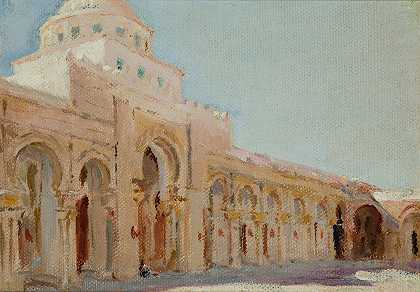 突尼斯凯鲁万大清真寺。`The Great Mosque of Kairouan – Tunis. (1911) by Jan Ciągliński