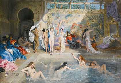 在浴室里`In the baths (1881) by A L Prevost