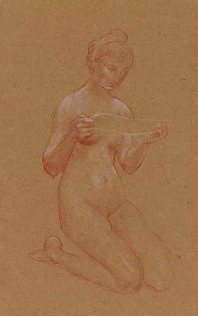 光着身子跪着的女人`Femme nue à genoux by Luc-Olivier Merson