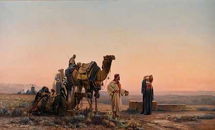 在沙漠中驻足`Halt in the desert by Auguste Veillon