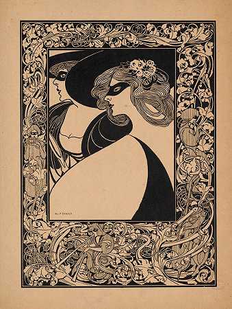 两个戴面具的女人`Two masked women (1890~1920) by Will Bradley