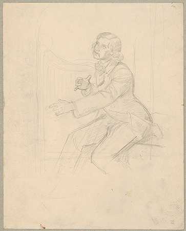 对这幅画的研究大卫王弹琴`Study to the painting ;King David playing the harp (1855) by Józef Simmler