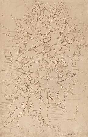 一群光荣的天使`A Group of Angels in Glory (1607) by Italian 17th Century