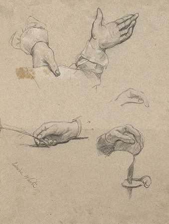 手的研究，五月花号船舱里契约签署的草图`Study of hands, sketch for Signing of the Compact in the Cabin of the Mayflower by Edwin White