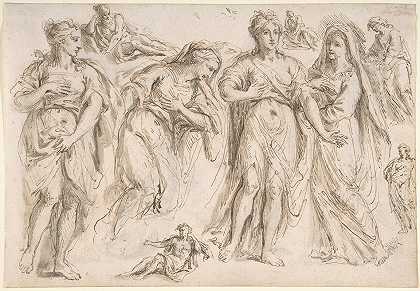 悬垂男女人物研究`Studies of draped female and male figures (18th–early 19th century) by Bartholomaeus Ignaz Weiss