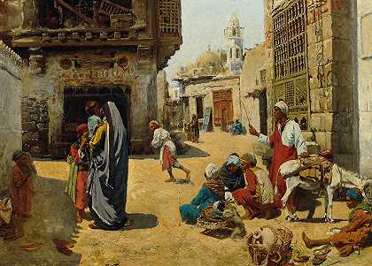 开罗的街道`Straßenbild in Kairo (1890~1900) by Alphons Leopold Mielich