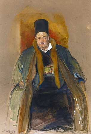 特拉皮亚一位繁荣商人的画像`Portrait Of A Prosperous Merchant Of Terapia by John Frederick Lewis