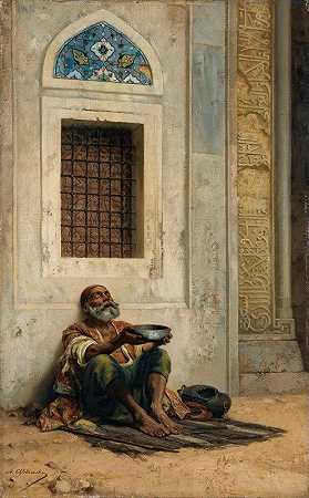 清真寺门口的乞丐`Mendicant At The Mosque Door by Stanisław von Chlebowski
