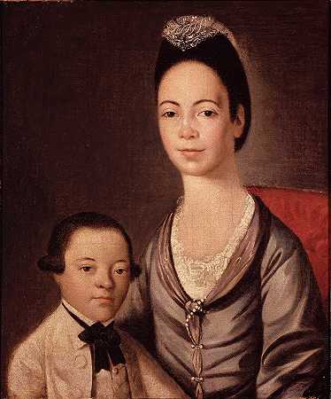 亚伦·洛佩兹夫人和她的儿子约书亚`Mrs. Aaron Lopez and Her Son Joshua (between 1772 and 1773) by Gilbert Stuart