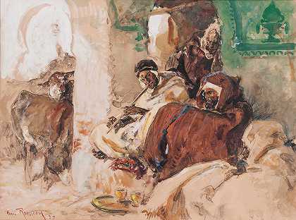 吸烟者休息`Smokers Resting (1927) by Henri Émilien Rousseau
