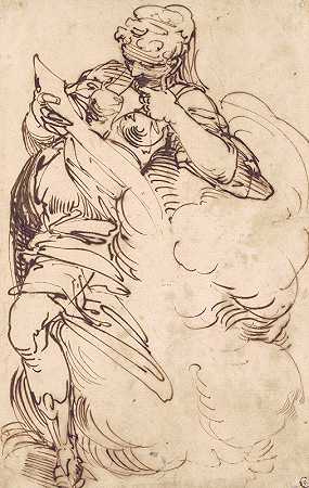 拿着卷轴的站着的姐妹`A Standing Sibyl with a Scroll (mid 1550s) by Luca Cambiaso