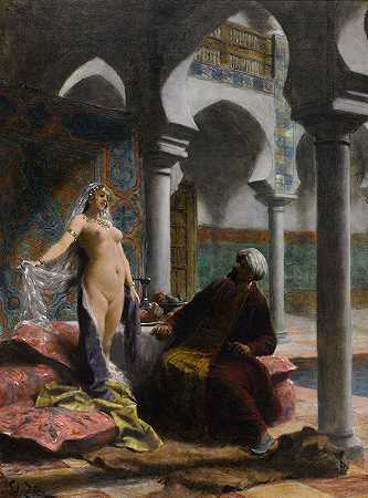 新的后宫女孩`The New Harem Girl (circa 1885) by François Edouard Zier